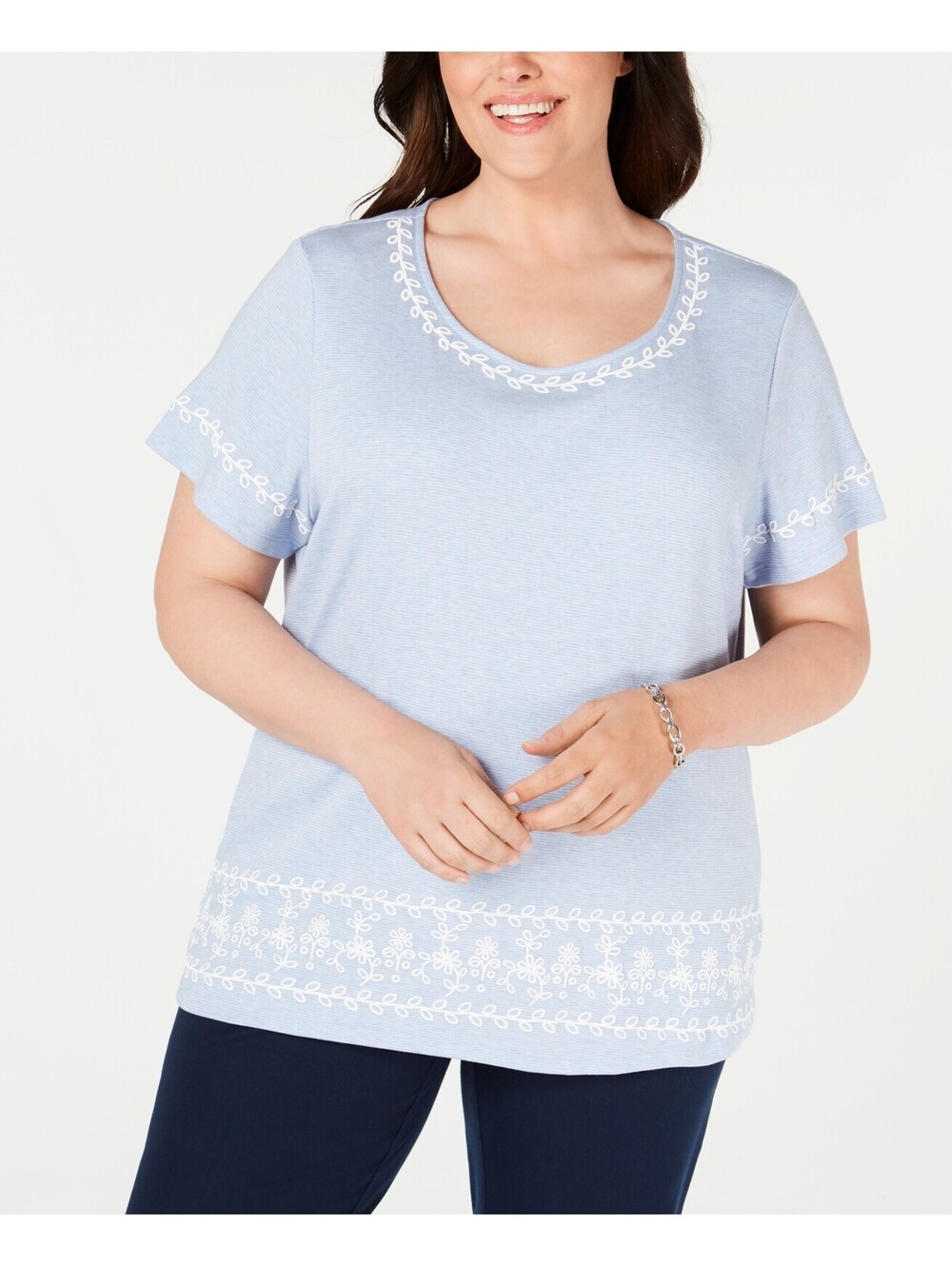 Karen Scott Junior Girls Plus Size Puff Striped Top Size 0X
